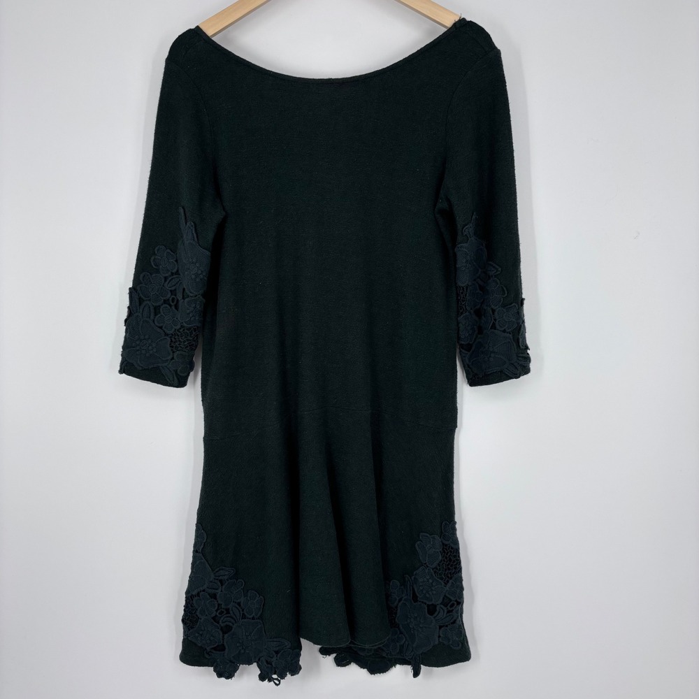 Anthropologie Maeve Tierra Mini Dress Womens M Green Linen Cotton Lace Trim Boho